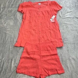Carole Pajama Set Small NWT Crinkle Gauze Coral Top And Shorts